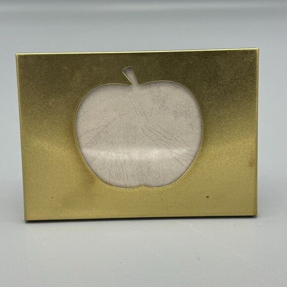 Vintage Brass Glass Apple Desk or Wall Hanging Photo Frame Korea 1980s Kitschy - Picture 1 of 8
